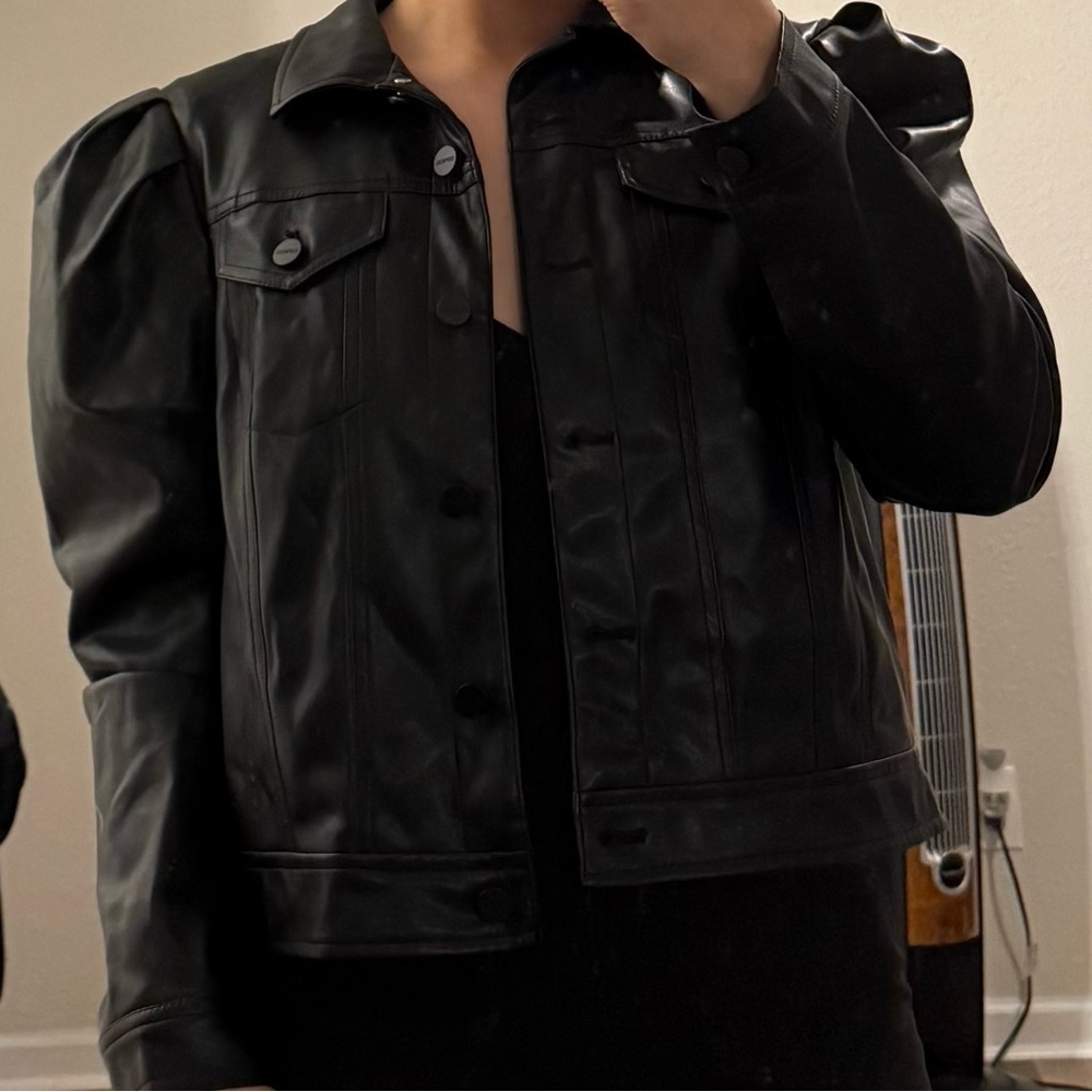 Express Black Faux Leather Puff Sleeve Jacket Small - Picture 8 of 8